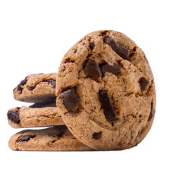 Homemade cookies. Stack of american chocolate chip cookies isolated on white background