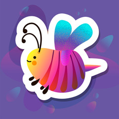 Colorful cartoon bright little bee. Smile and happy insect for kids books. Liquid novelty design