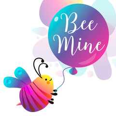 Bee mine card. Colorful geometric shapes. Love and happy