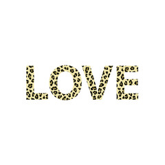 Print for a t-shirt with the slogan Love and leopard pattern.