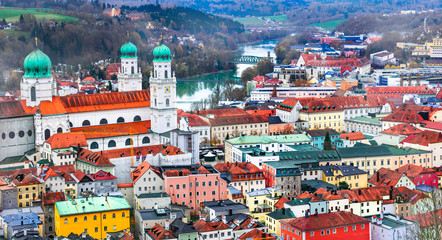travel and landmarks of Germany - beautiful town Passau in Bavaria located in three rivers