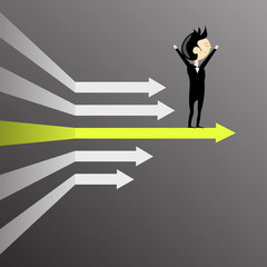 man in suit stands on arrows and looks ahead vector
