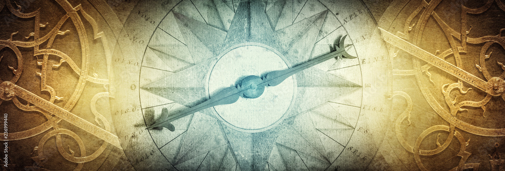 Canvas Prints ancient astronomical instruments on vintage paper background. abstract old conceptual background on 