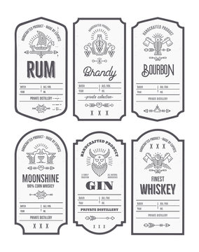 Set of vintage bottle label design with ethnic elements in thin line style.