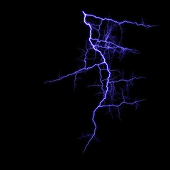  Isolated realistic violet electrical lightning strike visual effect on black night background. Energy change. 