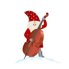 Christmas vector card Santa Claus on white background with contrabass