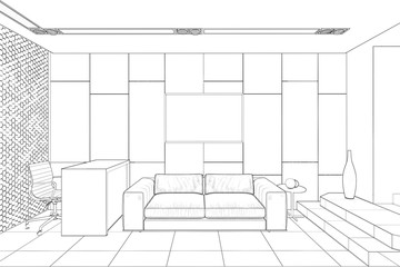 3d illustration. Sketch of a reception in a modern office