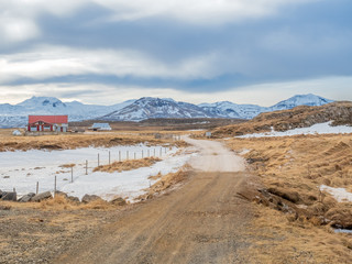 Field with snow in winter season, Iceland