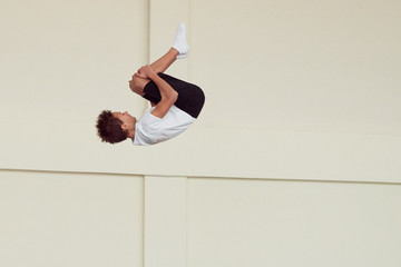 GOMEL, BELARUS - NOVEMBER 30, 2018: training and athletes on the trampoline.