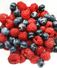 Raspberries and blueberries