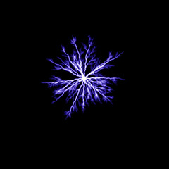  Isolated realistic violet electrical lightning strike visual effect on black night background. Energy change. 