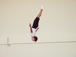 GOMEL, BELARUS - NOVEMBER 30, 2018: training and athletes on the trampoline.