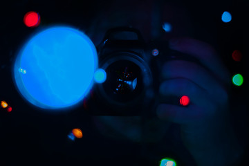 camera with lights of garland
