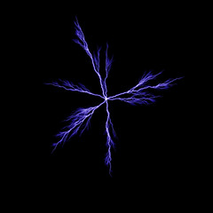  Isolated realistic violet electrical lightning strike visual effect on black night background. Energy change. 