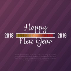 Happy New Year 2019 card theme. yellow loading time button on diagonal magenta strip background