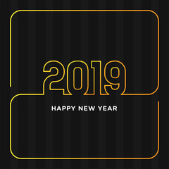 Happy New Year 2019 card theme. line yellow on black strip background
