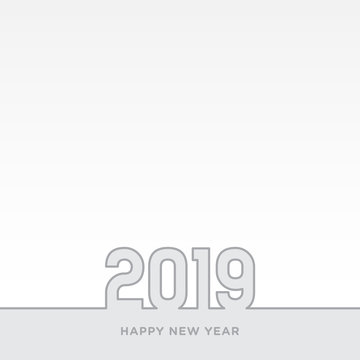 Happy New Year 2019 card theme. gray line on white vector background