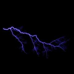  Isolated realistic violet electrical lightning strike visual effect on black night background. Energy change. 
