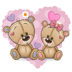 Two Cartoon Bears on a background of heart