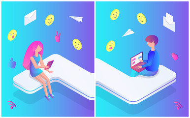 Teenagers Male and Female Vector Illustration