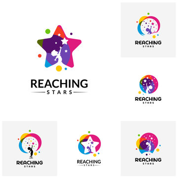 Set of Reaching Stars Logo Design Template. Dream star logo. Emblem, Colorful, Creative Symbol, Icon