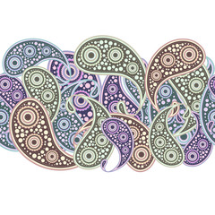 Seamless print pattern. Drawn with flowers and traditional paisley elements on a light background. Vector illustration