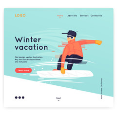 Site template, Winter, sports, holidays. Web page design. Website and mobile development. Flat vector illustration in cartoon style.