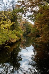 Fototapeta na wymiar Fall Foliage River Creek Reflection
