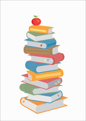 Books  stacking. Open book, hardback books on white background. Back to school. Copy space for text. Illustration.