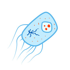 Bright cartoon colorful bacteria cell, icon on white