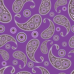 Fototapeta premium Seamless print pattern. Drawn with flowers and traditional paisley elements on a bright color background. Vector illustration