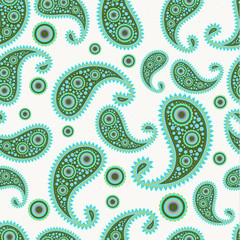 Seamless print pattern. Drawn with flowers and traditional paisley elements on a light background. Vector illustration