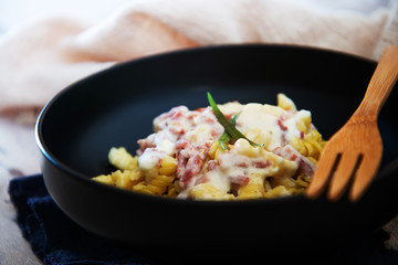 tasty Carbonara pasta on the table