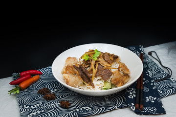 Tasty Vietnamese food Bo bun rice vermicelli