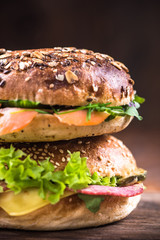 Bagels sandwich,close up view