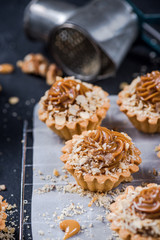 Baking salted caramel toffee cupcakes,sweet pastry food