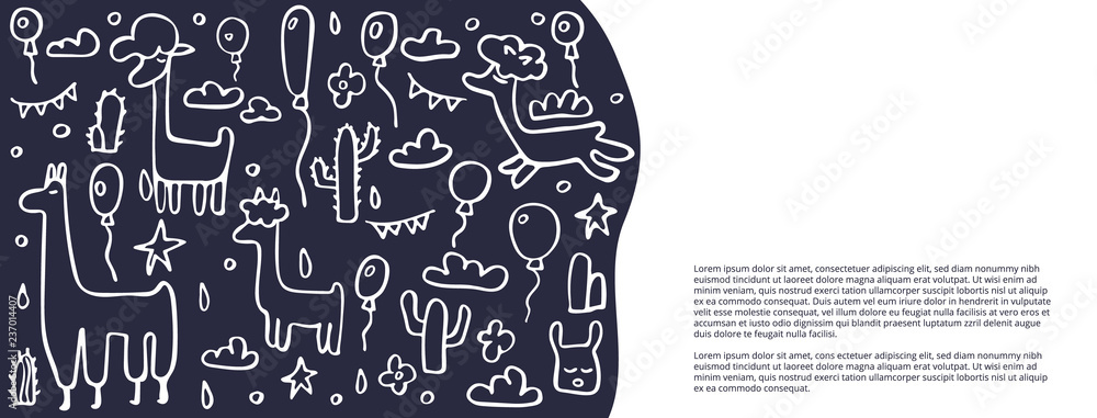 Poster lama concept. vector composition in doodle style.