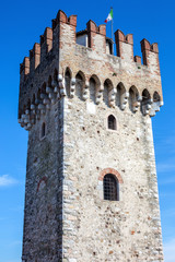 Medieval castle in Sirmione, Italy. Sirmione, northern Italy. medieval castle Scaliger on lake Garda.