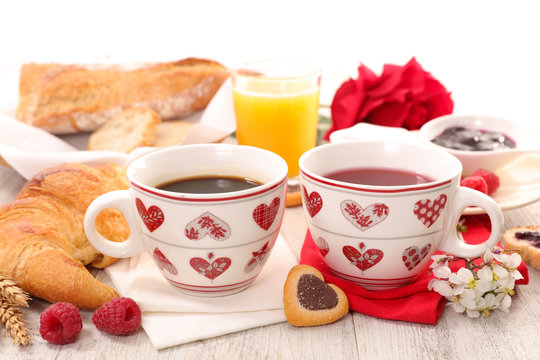 coffee and croissant, valentine breakfast