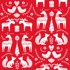 Scandinavian seamless folk art hand drawn pattern