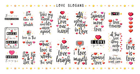 Love quotes big set. Vintage lettering for t-shirt design. Valentine card. Vintage design.