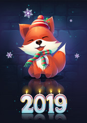 Vector cartoon illustration funny fox greeting card