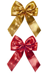 Shiny golden and red ribbon isolated on white background. Suitable for all holidays, Christmas,...