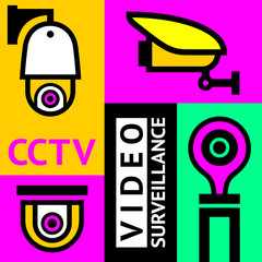 cctv notice Set video surveillance, vector illustration