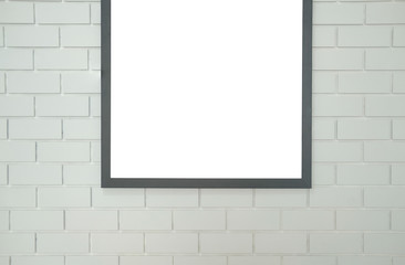 mock up poster photo frame on white brick wall