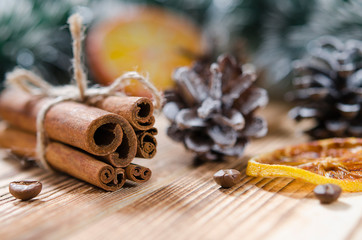 Christmas card: Cinnamon and slices of orange for Christmas