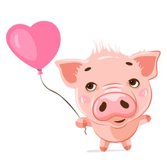 Cute little pig. Cartoon character.  Illustration of cute funny emoji characters. In Love characters. Stickers. Flat style.