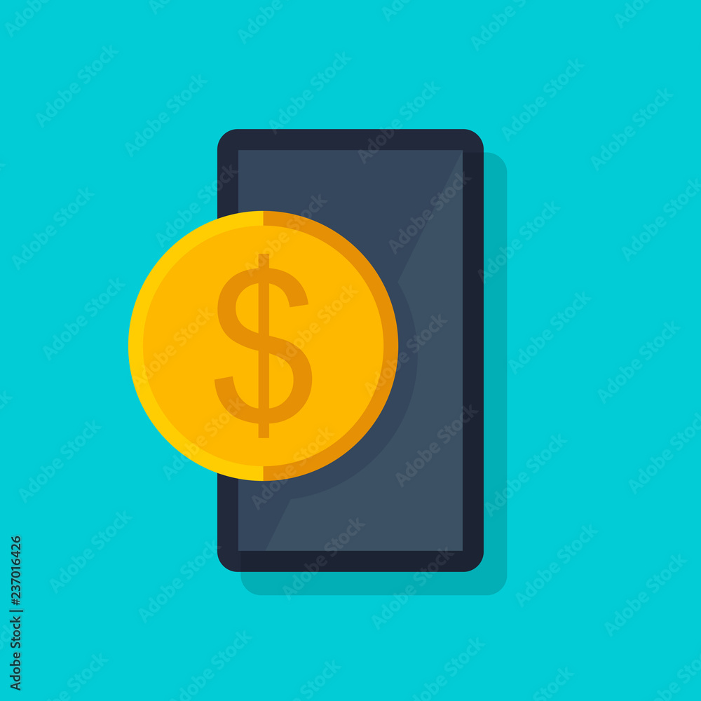 Poster mobile payments vector concept. wireless money transfer. flat design style vector illustration of mo