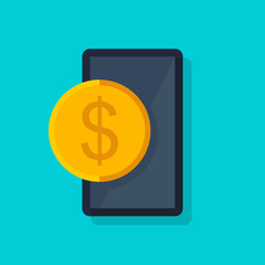 Mobile payments vector concept. Wireless money transfer. Flat design style vector illustration of modern smartphone with processing of mobile payments on the screen. Internet banking concept.