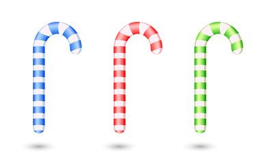 Set of Traditional christmas candy cane on white background. Vector illustration. Top view on icon. Template for greeting card on Christmas and New Year.